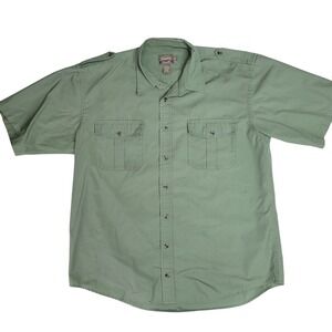 Cabelas Safari Series Mens XL Tall Sage Green Short Sleeve Field Shirt Epaulets